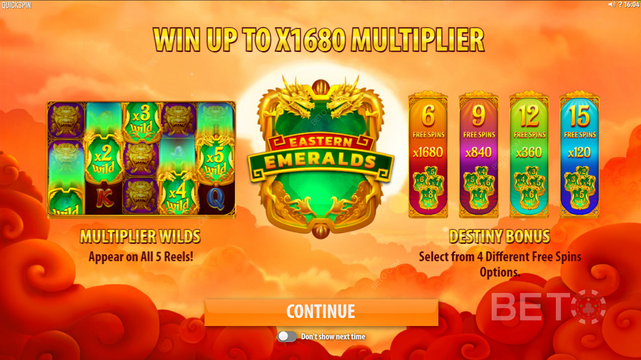 Godetevi i moltiplicatori Wilds e i diversi tipi di giri gratuiti nella slot Eastern Emeralds