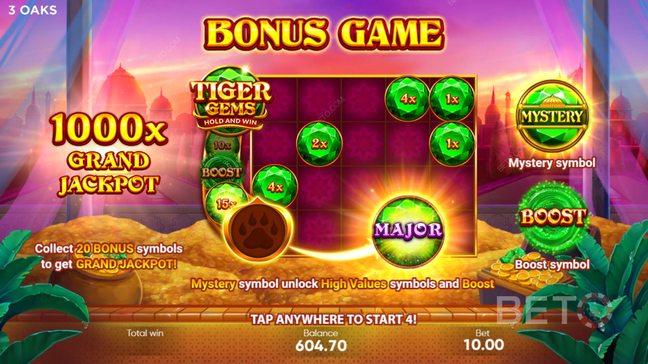 Caratteristiche bonus spiegate in Tiger Gems di 3 Oaks Gaming