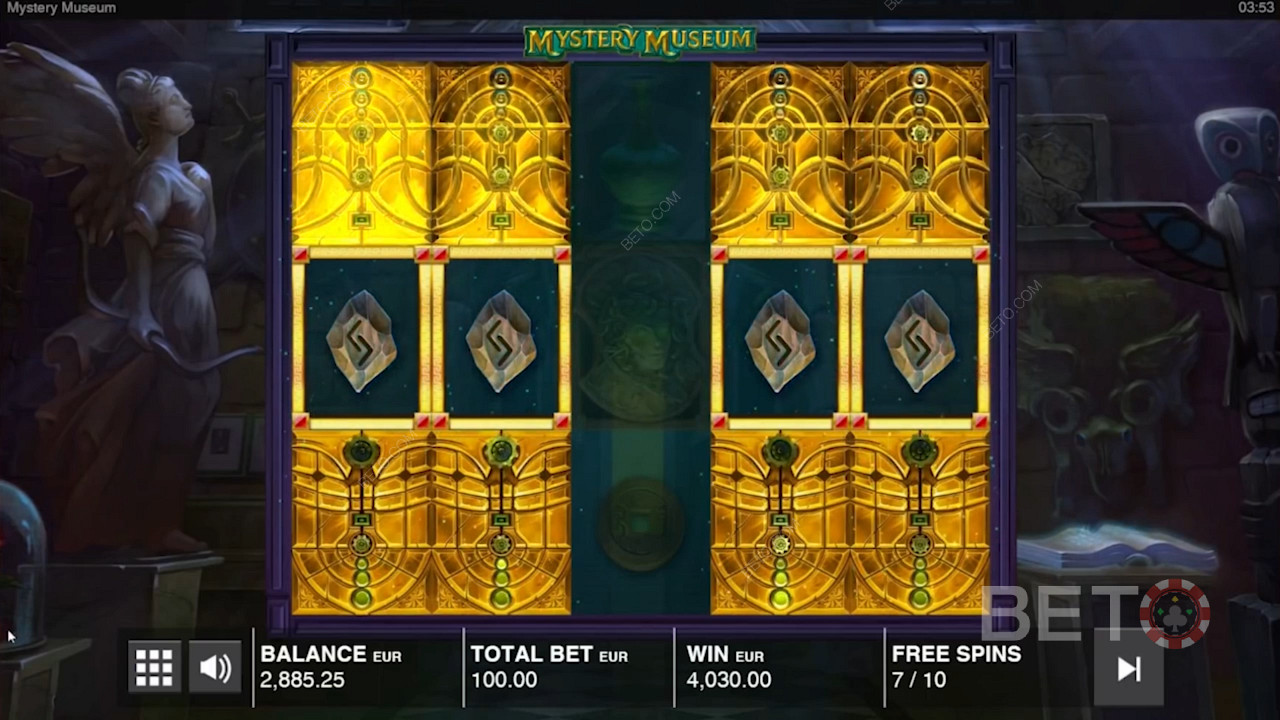 Divertiti con gli appiccicosi Mystery Stack nei giri gratis della slot Mystery Museum