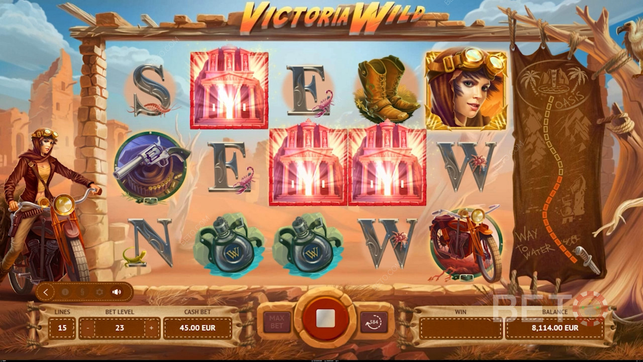 Atterra 3 o più Temple Scatter per attivare i giri gratuiti nella slot online Victoria Wild.