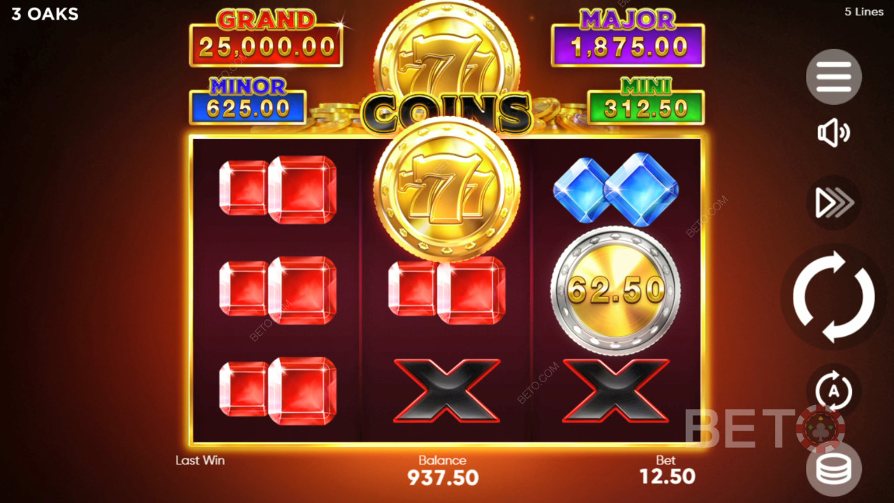Vincete 6.000 volte la vostra puntata nella Video Slot 777 Coins!
