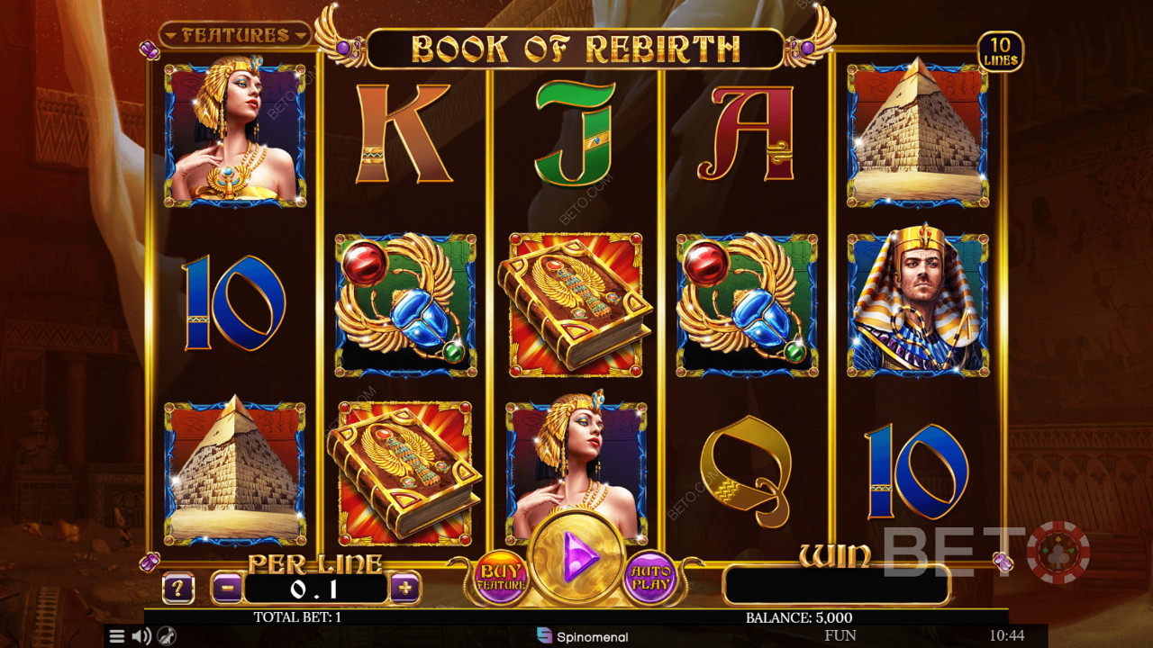 Goditi funzioni come i simboli che si espandono e i giri gratuiti nella slot Book of Rebirth di Spinomenal