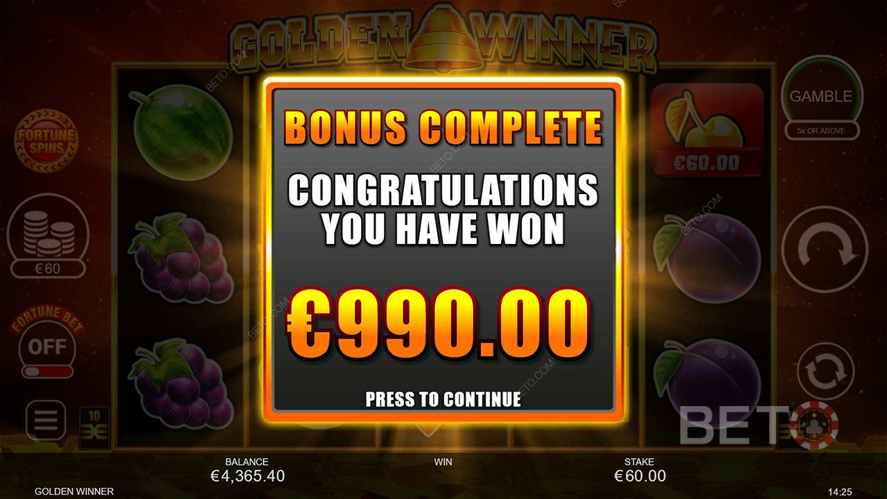 Vinci 2.500x la tua puntata nella slot machine Golden Winner!