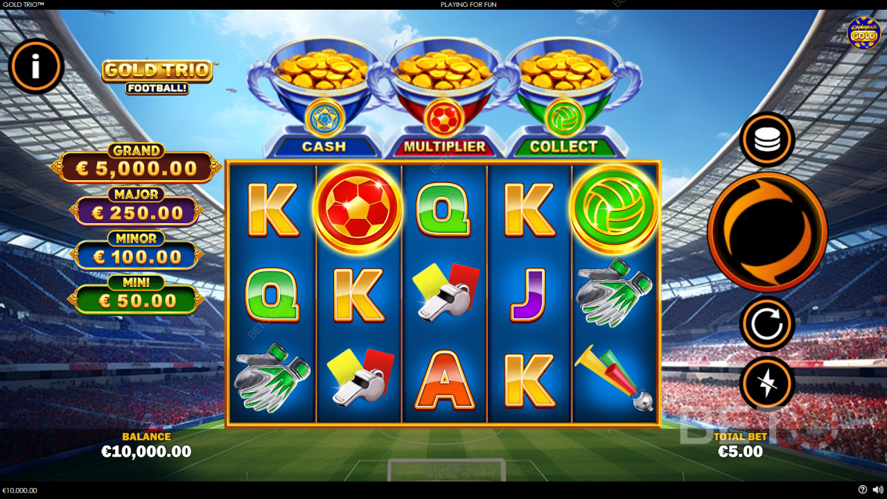 Vinci 1.000 volte la tua puntata nel Trio Oro: Football! Video Slot!