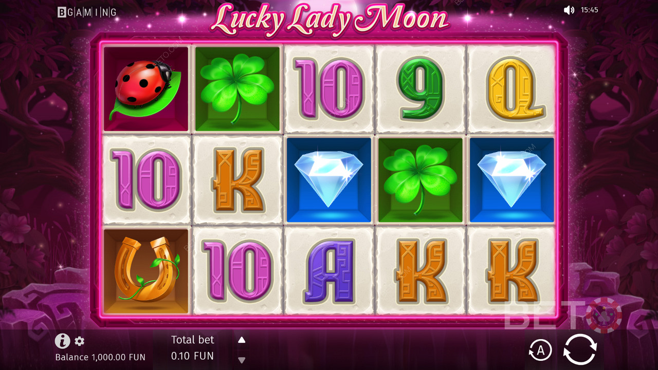 Basata su un tema fantasy, la slot Lucky Lady Moon utilizza 10 linee di pagamento fisse su una griglia 5x3.