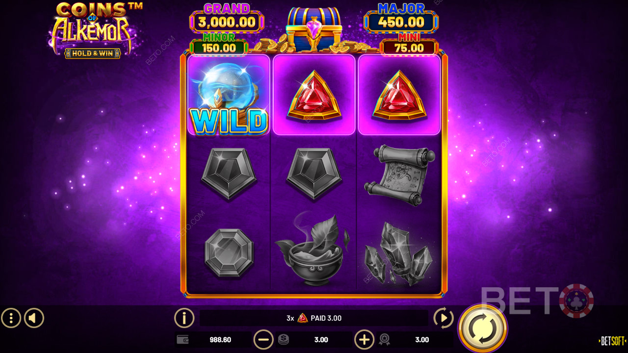 Le funzioni bonus spiegate in Coins of Alkemor - Hold & Win di Betsoft