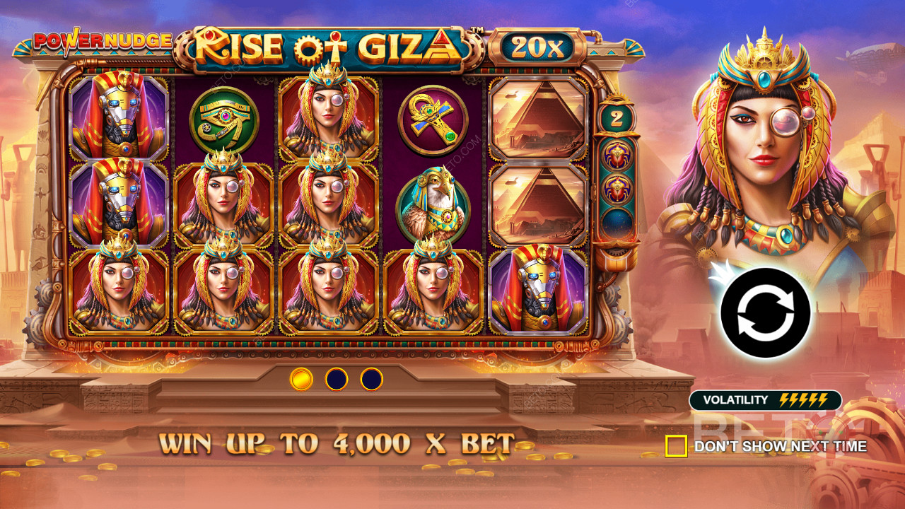 Vinci fino a 4.000x della tua puntata nella slot online Rise of Giza PowerNudge