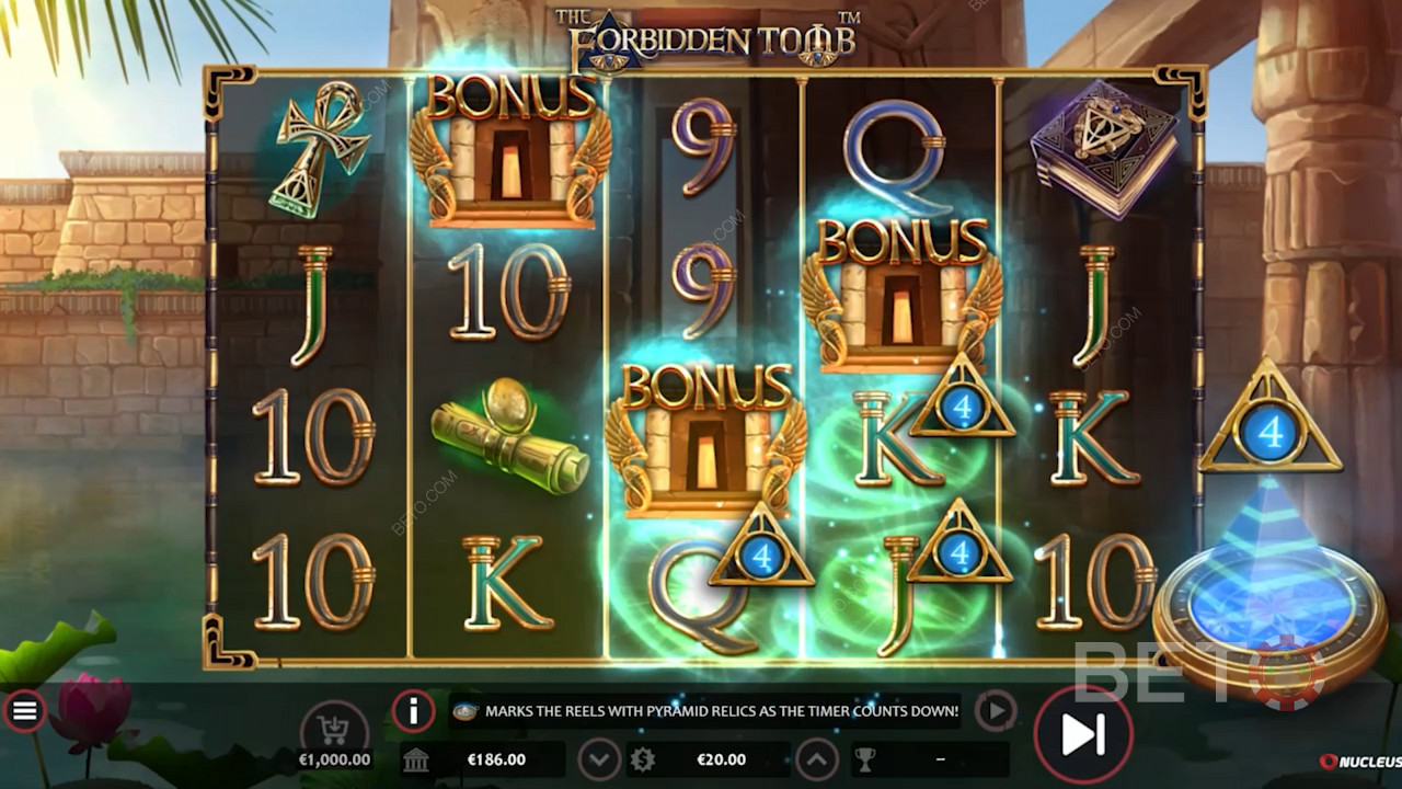 Attiva i Free Spins con 5-10 Wilds nel videogioco The Forbidden Tomb di Nucleus Gaming