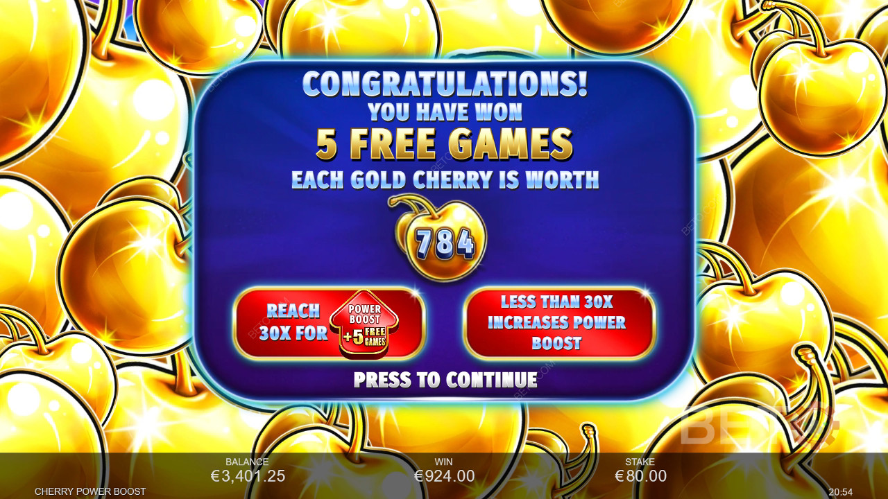 Vinci 2.500x la tua puntata nella slot online Cherry Power Boost!
