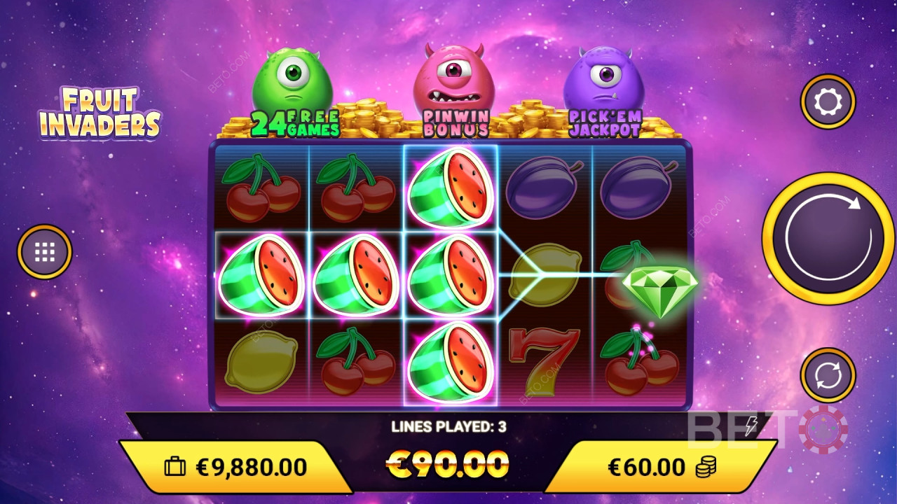 Vinci 1.200x la tua puntata nella slot online Fruit Invaders!