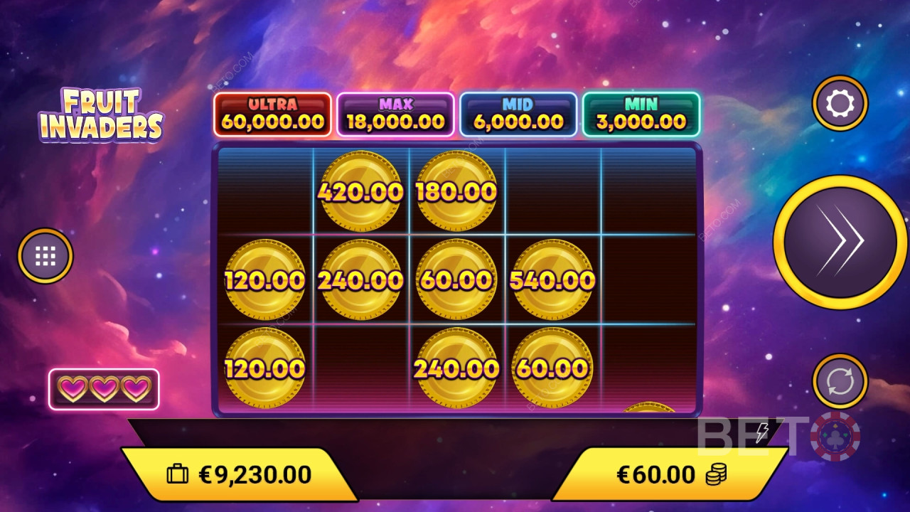 Caratteristiche bonus spiegate in Fruit Invaders di Amigo Gaming