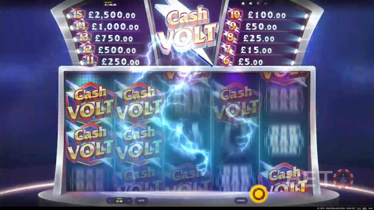 Giocate per vincere eccitanti premi che valgono fino a 2.500 volte la puntata nella slot Cash Volt
