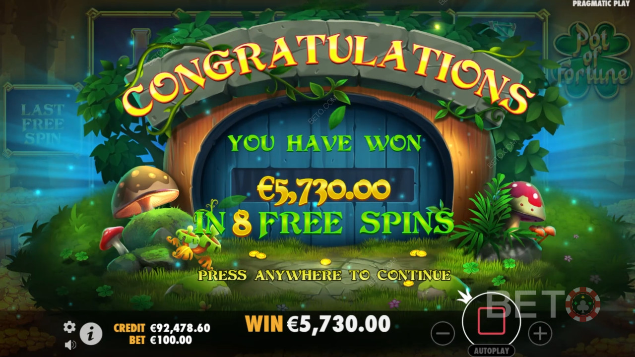 Vinci 5.000x la tua puntata nella slot machine Pot of Fortune!