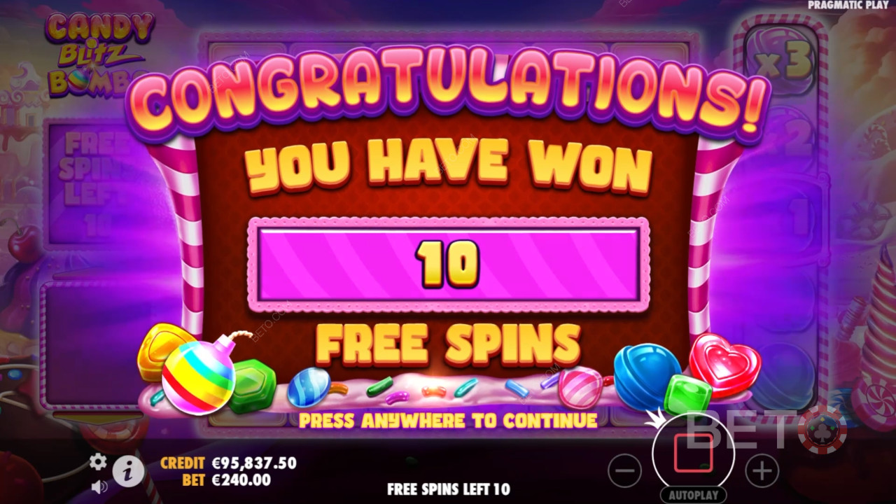 Vinci 5.000x la tua puntata nella video slot Candy Blitz Bombs!