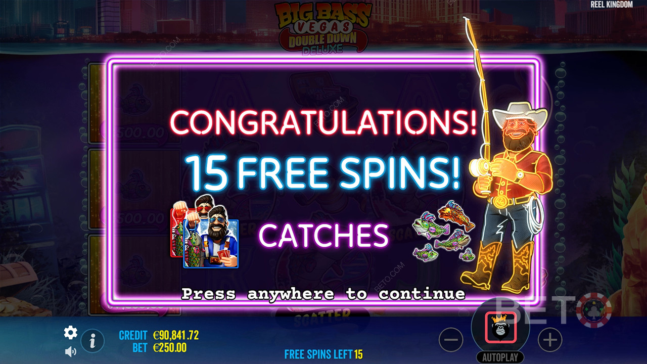Le funzioni bonus spiegate in Big Bass Vegas Double Down Deluxe di Reel Kingdom