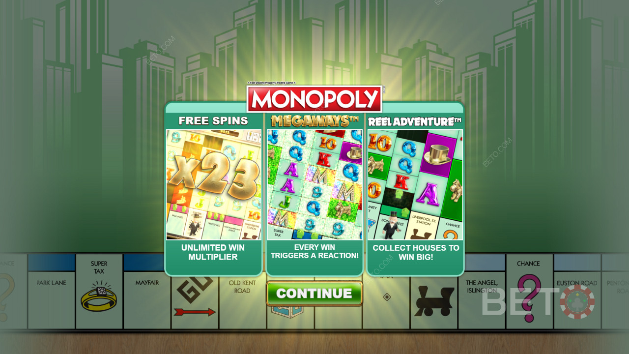 Schermata iniziale di Monopoly Megaways