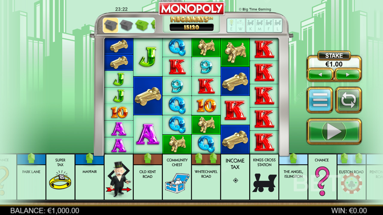 Griglia di gioco Megaways in Monopoly Megaways