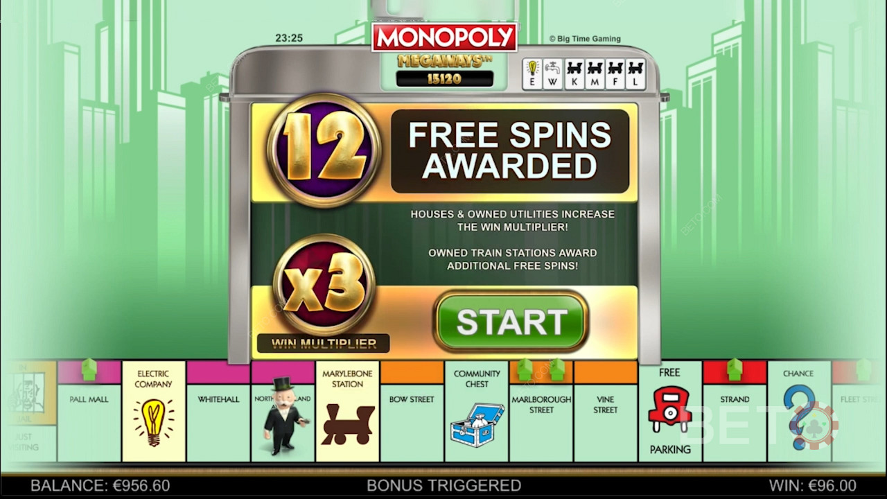 Funzione Free Spins e altri Booster in Monopoly Megaways