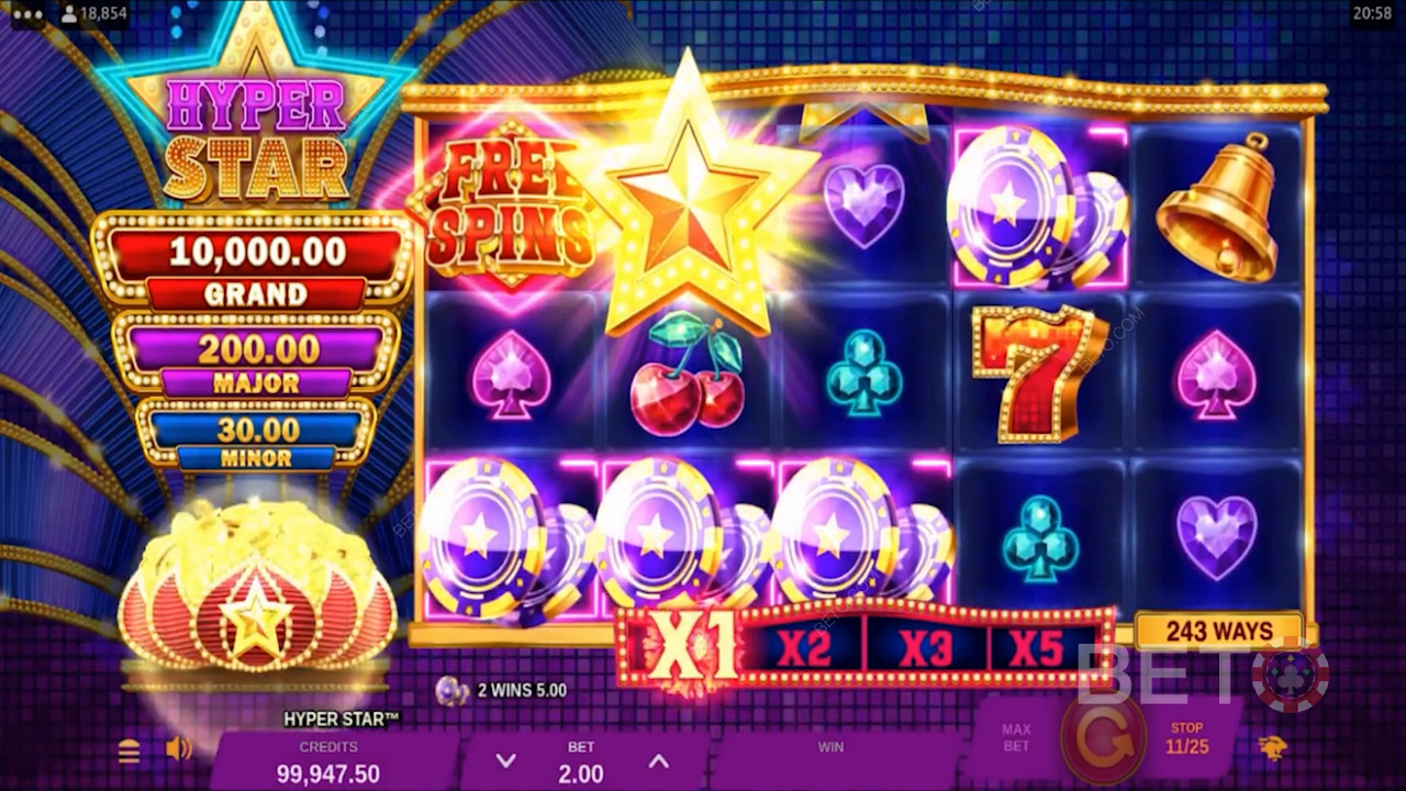 I 3 premi del Jackpot sono visualizzati sul lato sinistro dello schermo durante il gioco.