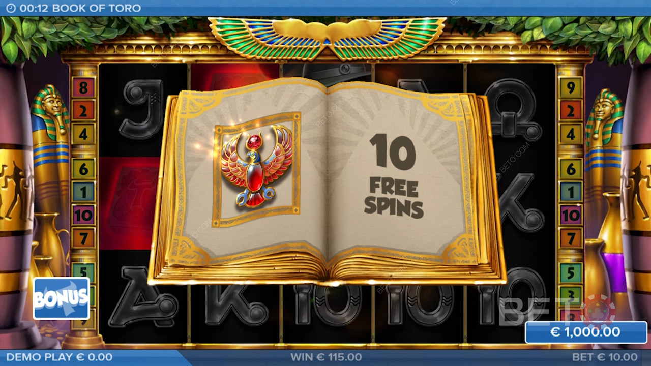 Atterra 3 Scatter e goditi 10 giri gratis nella slot Book of Toro