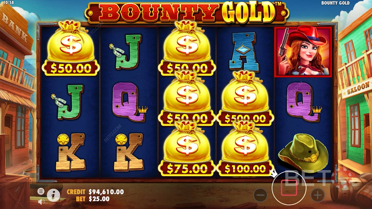 Simboli del sacchetto di denaro sulla griglia di Bounty Gold