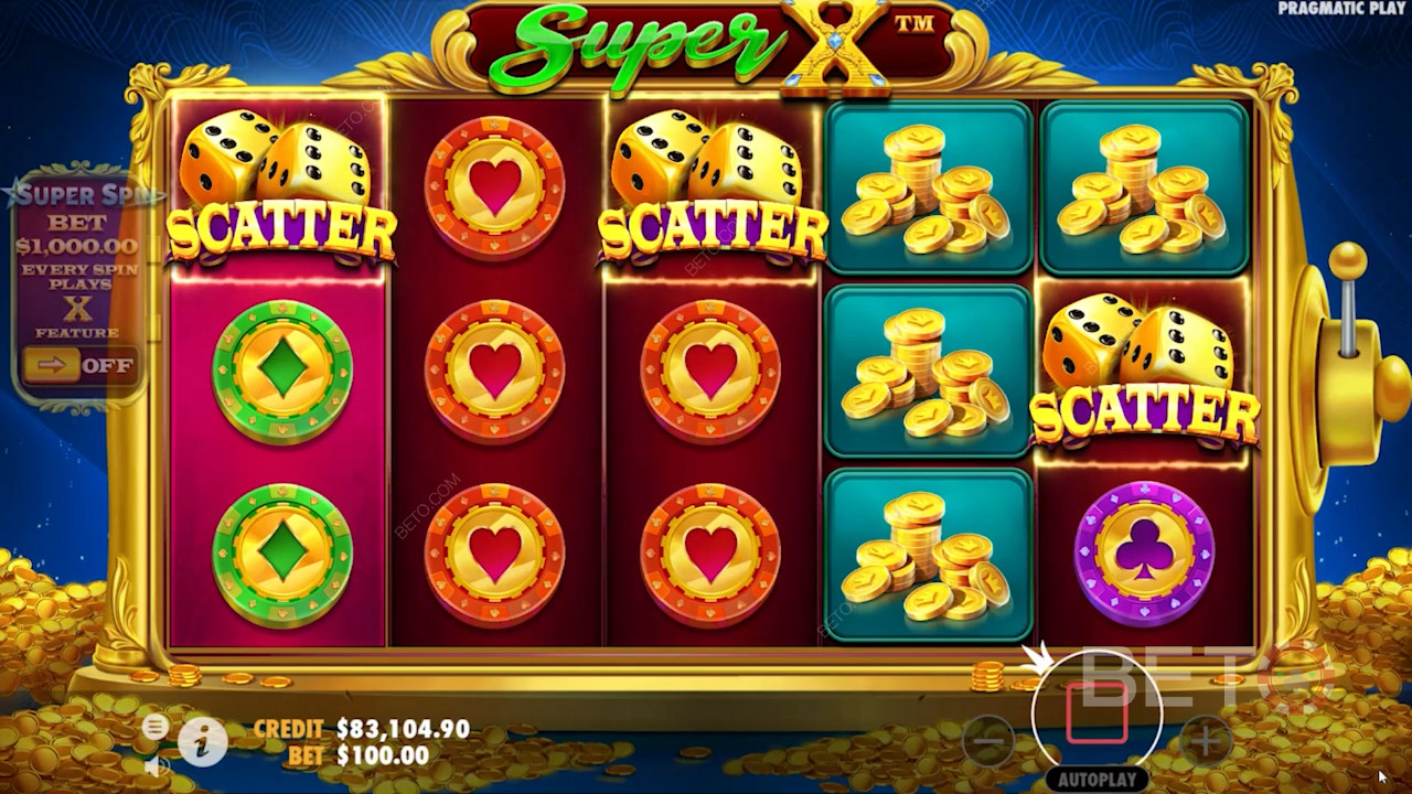 La combinazione di colori dorati di Super X ispira la maggior parte degli elementi di gioco.