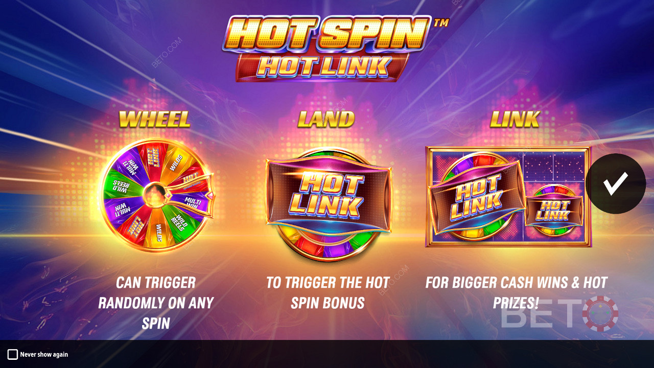 Schermata introduttiva di Hot Spin Hot Link con dettagli sui suoi Booster