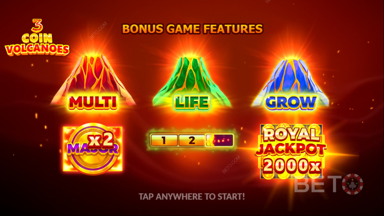 Vinci 2.000x la tua puntata nella slot online 3 Coin Volcanoes!