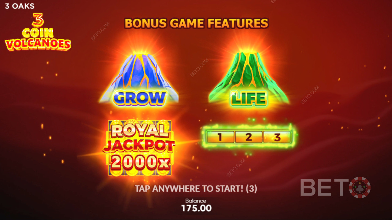 Caratteristiche bonus spiegate in 3 Coin Volcanoes di 3 Oaks Gaming