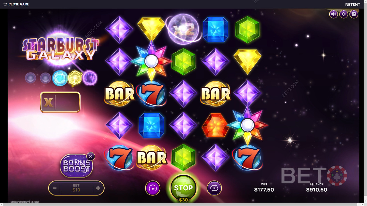 Vinci 25.000x la tua puntata nella slot Starburst Galaxy!