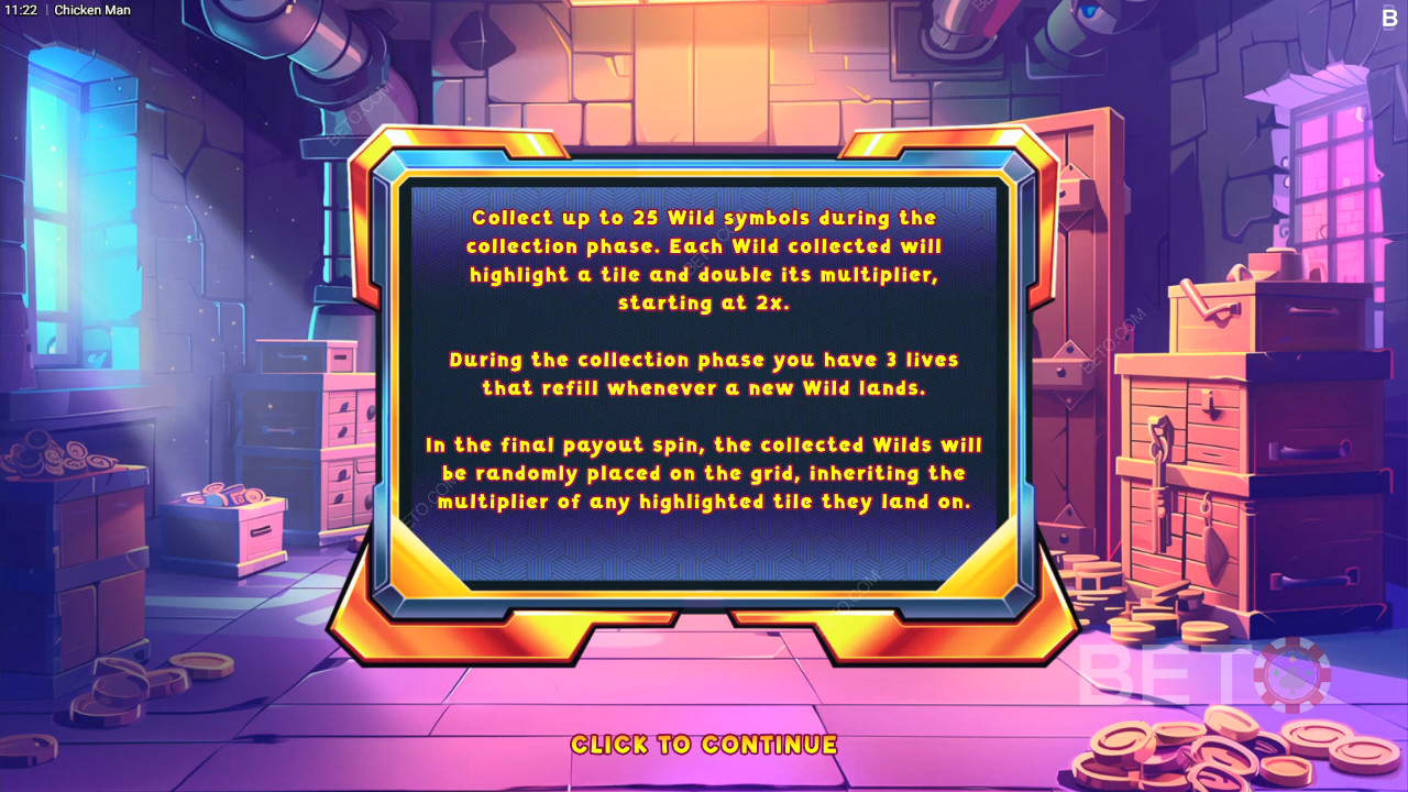 Caratteristiche bonus spiegate in Chicken Man da Backseat Gaming
