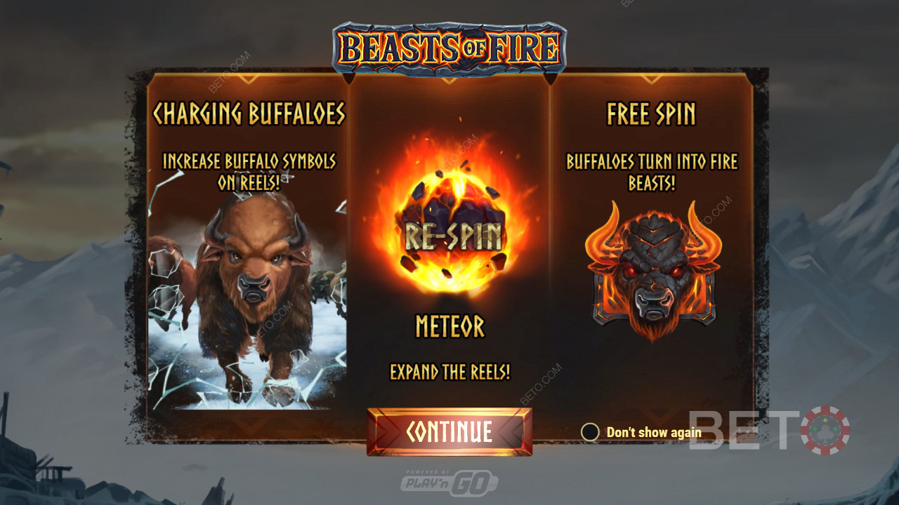 Schermata introduttiva di Beasts of Fire che mostra informazioni sul gameplay