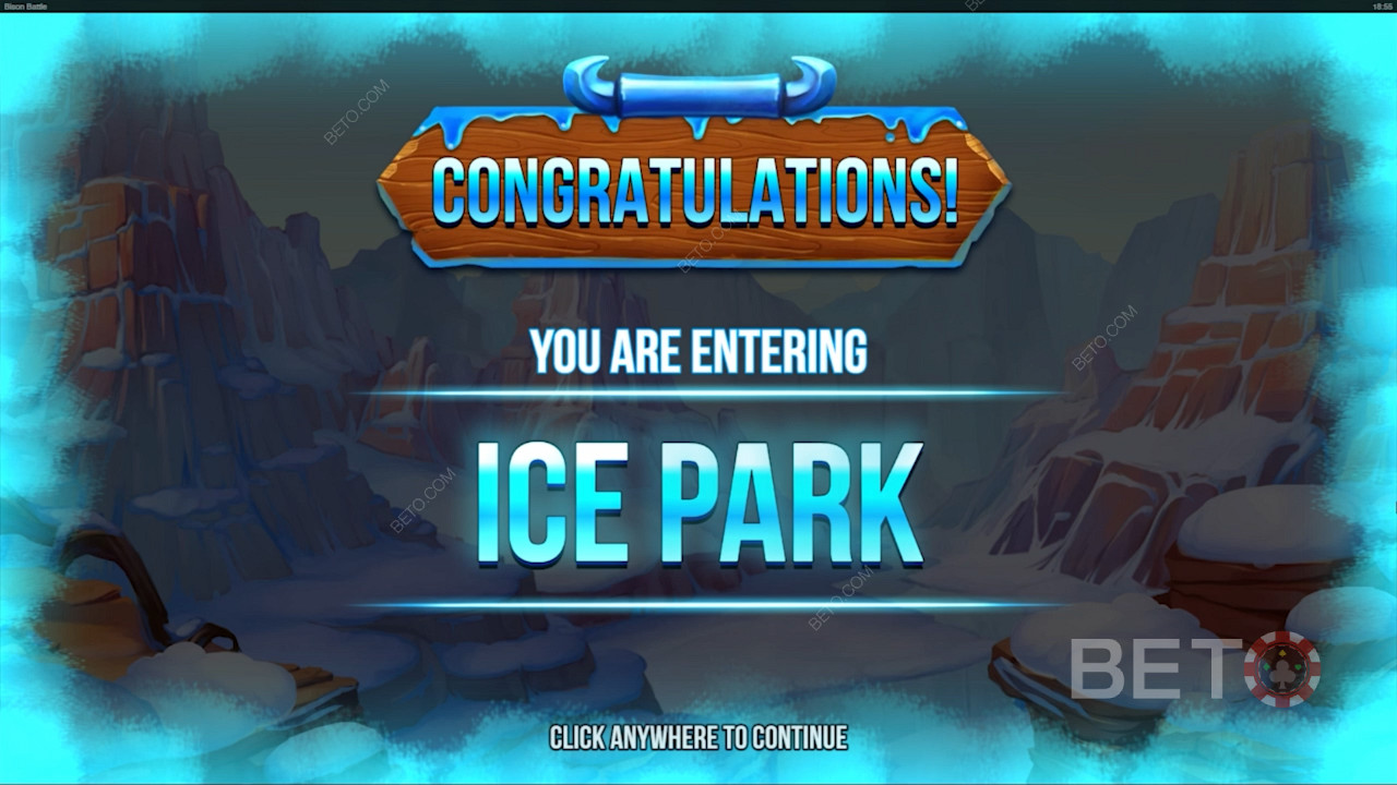 Atterrate i simboli Scatter Bisonte Blu e Rosso per sbloccare la funzione bonus Ice Park.