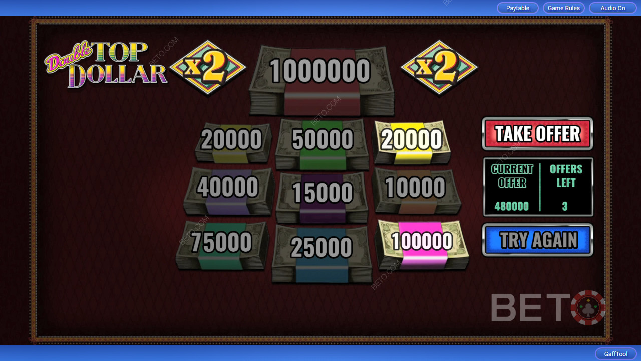 Vincete 4.000 volte la vostra puntata con la slot machine Double Top Dollar!