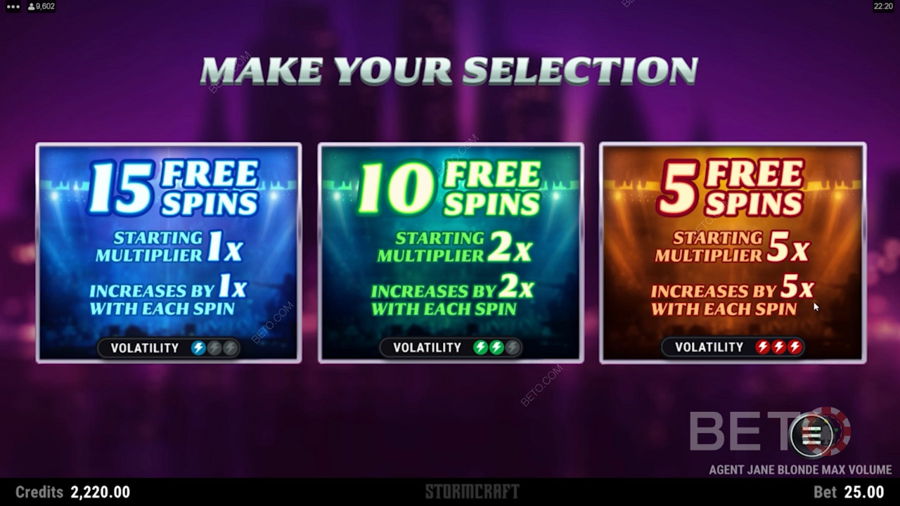 Attivate la partita bonus e scegliete tra 3 giri gratis e bonus moltiplicatore.