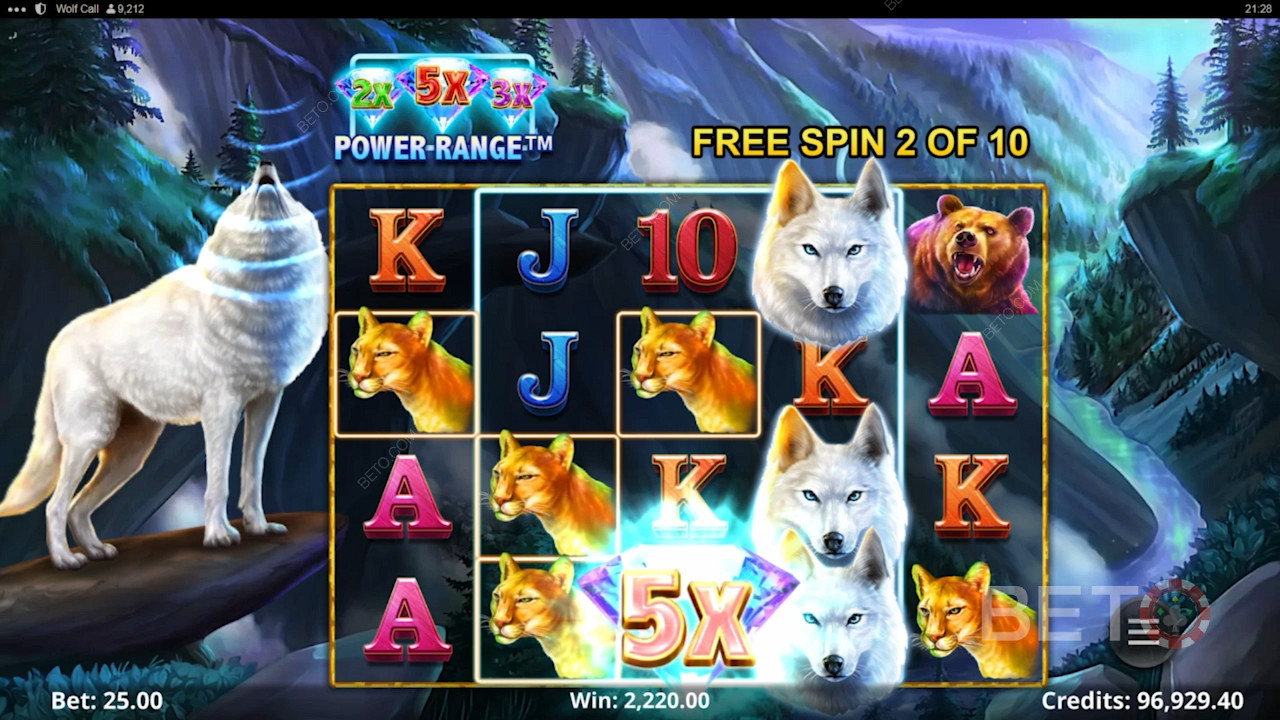 Attivate la modalità Bonus Game per vincere 10 giri gratis e bonus nella slot Wolf Call.