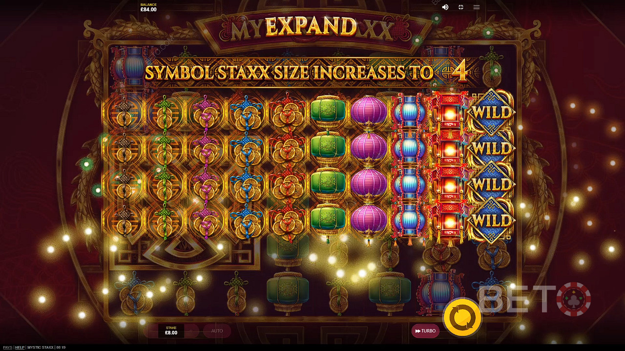 Un singolo giro con simboli espansi può regalare grandi vincite nella slot machine Mystic Staxx