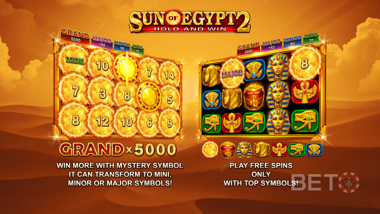 Godetevi i jackpot fino a 5.000 volte la vostra puntata e i giri gratis nella slot Sun of Egypt 2.