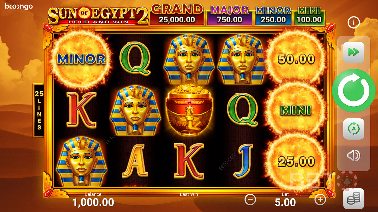 Sei o più simboli bonus attivano il Gioco Bonus nella slot Sun of Egypt 2