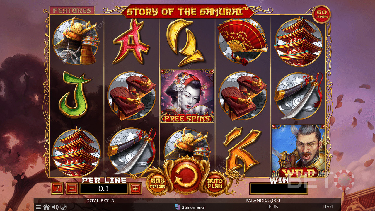 È possibile fare clic sulla funzione Acquista per acquistare i giri gratuiti nella slot machine Story of The Samurai.