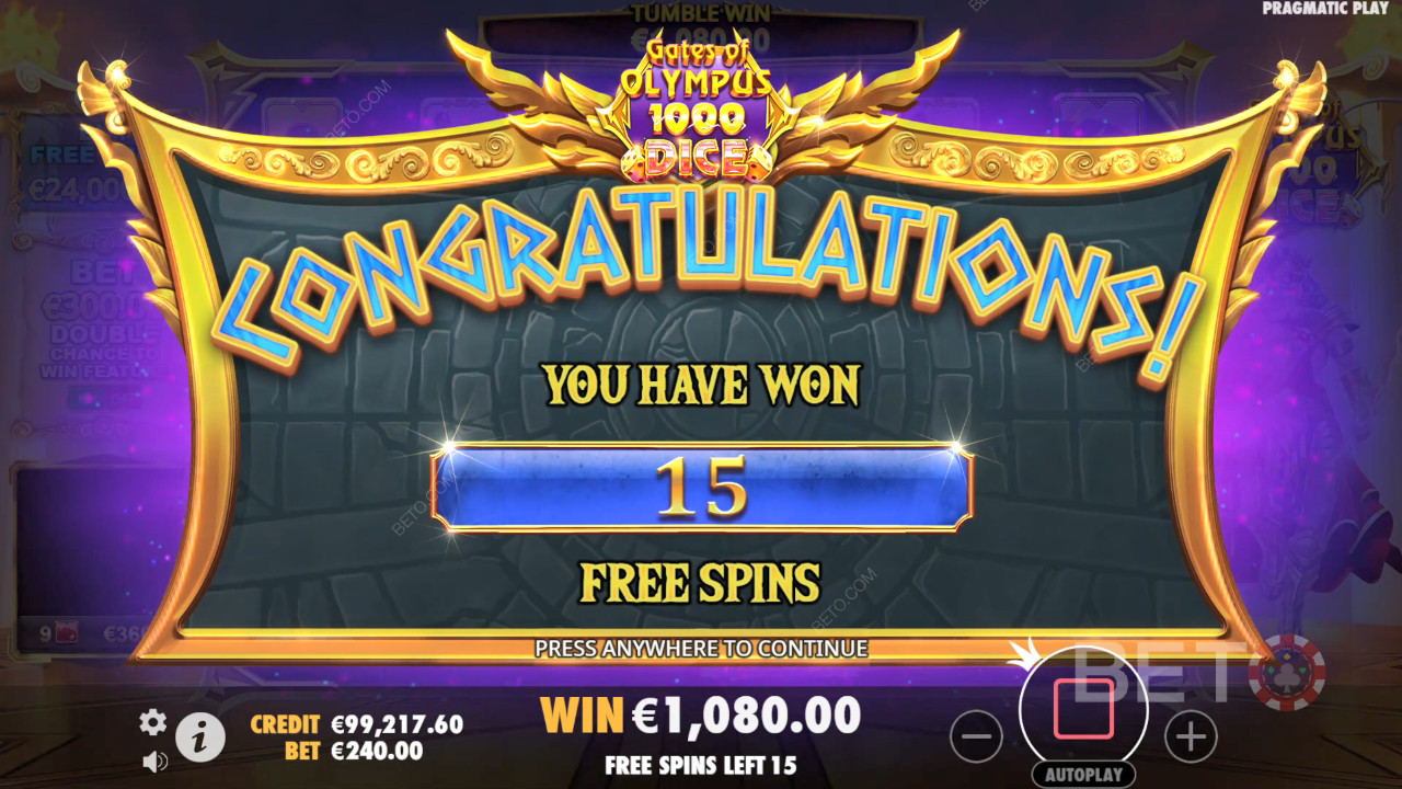 Vinci 15.000x la tua puntata nella slot Gates of Olympus 1000 Dice!