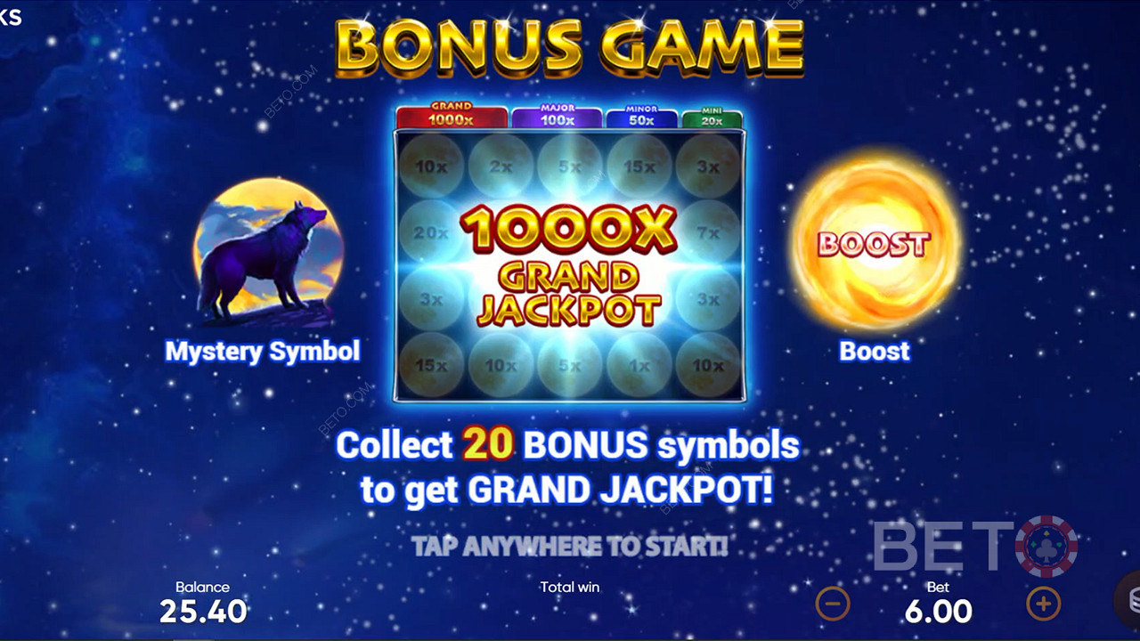 Raccogliete 20 simboli Bonus nel Gioco Bonus per sbloccare il Grand Jackpot