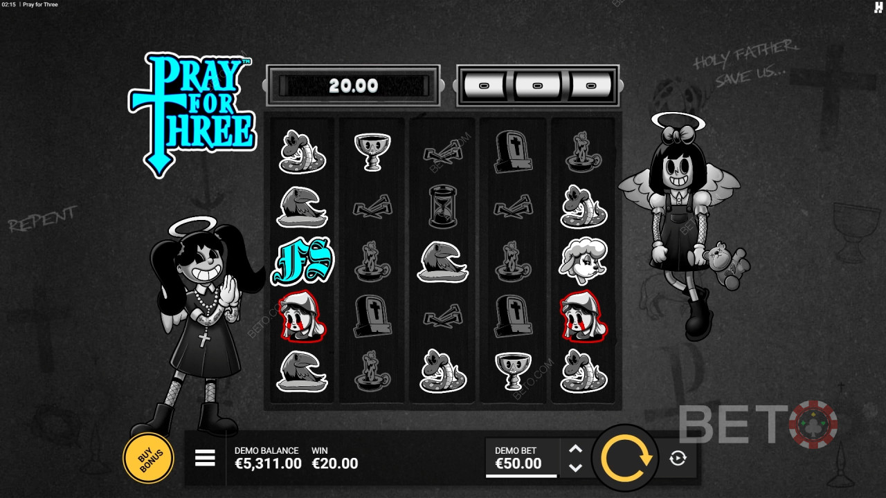 Le caratteristiche dei bonus spiegate in Pray For Three da Hacksaw Gaming