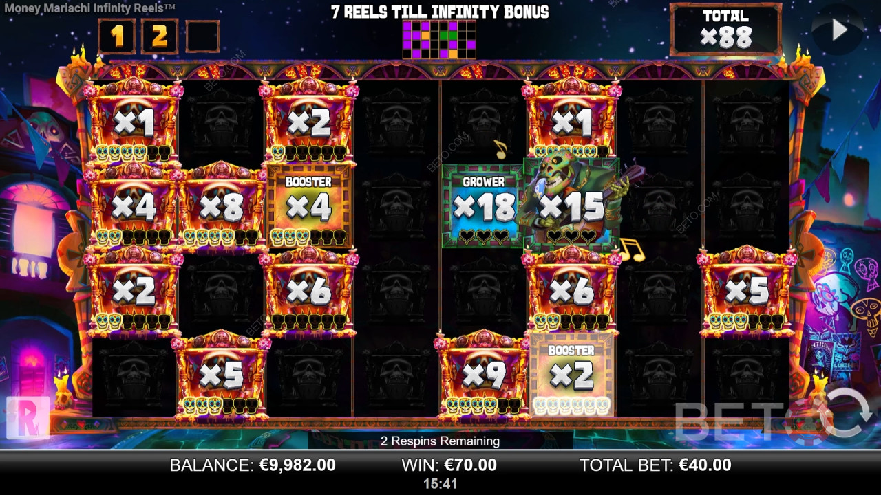 Le funzioni bonus spiegate in Money Mariachi Fiesta Infinity Reels di Reel Play