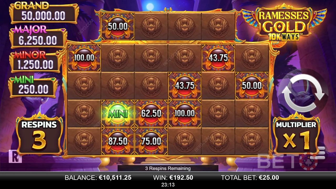 Vinci 9.065x la tua puntata nella slot machine Ramesses Gold 10K Ways!