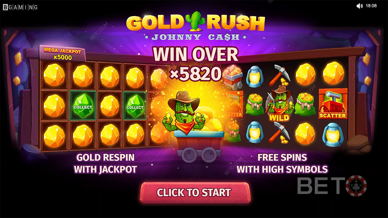 Godetevi i Respins e i Free Spins con i simboli ad alta remunerazione nella slot Gold Rush With Johnny Cash