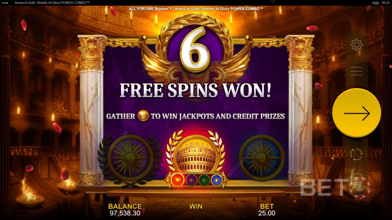 Caratteristiche bonus spiegate in Arena of Gold: Shields of Glory Power Combo di All For One Studios