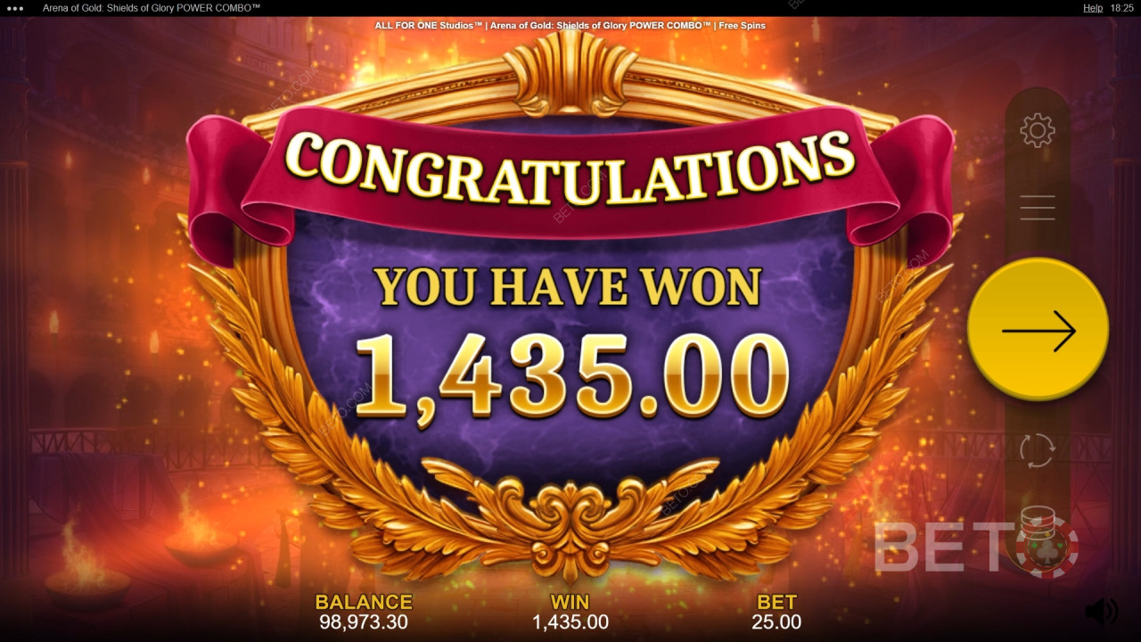 Vinci 10.000x la tua puntata in Arena of Gold: Shields of Glory Power Combo Video Slot!