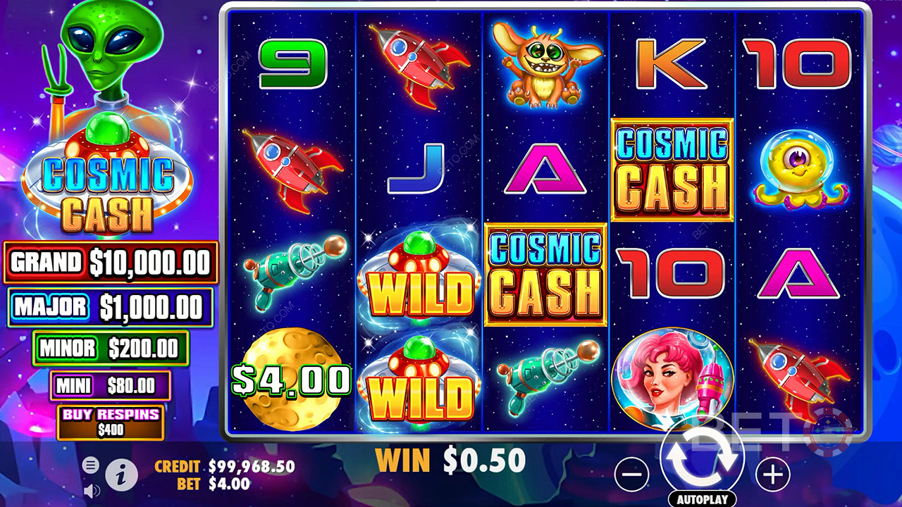 Nel gioco di base della slot del casinò Cosmic Cash sono presenti numerosi simboli Wild.