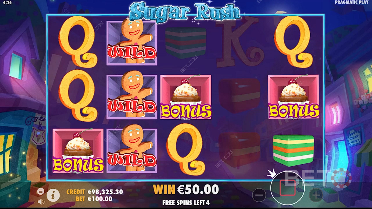Gioca a Sugar Rush e ottieni 3 o più simboli Cupcake per attivare la partita bonus.